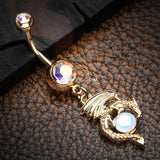 Detail View 2 of Golden Dragon Legend Iridescent Revo Orb Belly Button Ring-Aurora Borealis