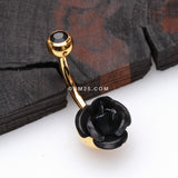Detail View 2 of Golden Bright Metal Rose Blossom Belly Button Ring-Black