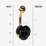 Detail View 1 of Golden Bright Metal Rose Blossom Belly Button Ring-Black