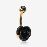 Golden Bright Metal Rose Blossom Belly Button Ring-Black