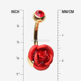 Detail View 1 of Golden Bright Metal Rose Blossom Belly Button Ring-Red