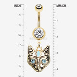 Detail View 1 of Golden Mystique Kitty Cat Sparkle Belly Button Ring-Clear Gem