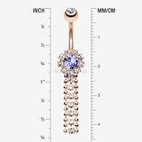 Detail View 1 of Rose Gold Wonder Sparkle Falls Chandelier Belly Button Ring-Clear Gem/Tanzanite