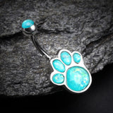 Detail View 2 of Adorable Paw Print Opalescent Sparkle Belly Button Ring-Teal
