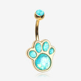Golden Adorable Paw Print Opalescent Sparkle Belly Button Ring