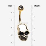 Detail View 1 of Golden Apocalyptic Skull Head Belly Button Ring-Black
