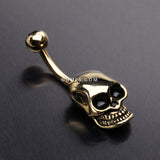 Detail View 2 of Golden Apocalyptic Skull Head Belly Button Ring-Black