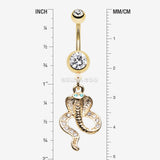 Detail View 1 of Golden Ancient Cobra Snake Sparkle Belly Button Ring-Clear Gem