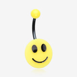 Smiley Face Non Dangle Belly Button Ring-Black/Yellow