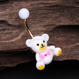 Detail View 2 of Adorable Teddy Baby Bear Non Dangle Belly Button Ring-White