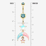 Detail View 1 of Golden Pastel Princess Stars and Moon Belly Button Ring-Aqua