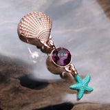 Detail View 2 of Rose Gold Ariel's Shell Starfish Sparkle Reverse Belly Button Ring-Aurora Borealis/Purple/Aurora Borealis