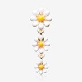Golden Adorable Spring Daisy Flowers Reverse Belly Button Ring-White/Yellow