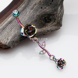 Detail View 2 of Colorline Bright Metal Rose Belly Button Ring-Clear Gem