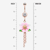 Detail View 1 of Golden Adorable Pink Daisy Sparkle Belly Button Ring-Clear Gem