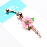Detail View 3 of Golden Adorable Pink Daisy Sparkle Belly Button Ring-Clear Gem