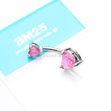 Detail View 3 of Opalescent Double Heart Prong Set Belly Button Ring-Pink