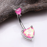 Detail View 2 of Opalescent Double Heart Prong Set Belly Button Ring-Pink