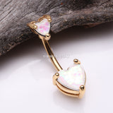 Detail View 2 of Golden Opalescent Double Heart Prong Set Belly Button Ring-White