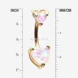 Detail View 1 of Golden Opalescent Double Heart Prong Set Belly Button Ring-White