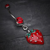 Detail View 2 of Vibrant Strawberry Dangle Belly Ring-Red