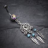 Detail View 2 of Classic Pewter Dream Catcher Belly Ring-Aurora Borealis
