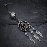 Detail View 2 of Classic Pewter Dream Catcher Belly Ring-Clear Gem