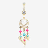 Golden Enchanted Dream Catchers Belly Button Ring