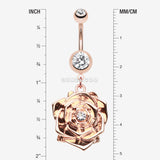 Detail View 1 of Rose Gold Plated Blossom Belly Button Ring-Clear Gem
