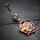Detail View 2 of Rose Gold Plated Blossom Belly Button Ring-Clear Gem