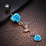 Detail View 2 of Rose Gold Bright Metal Rose Belly Button Ring-Aqua