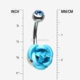 Detail View 1 of Bright Metal Rose Blossom Belly Button Ring-Aqua