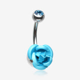 Bright Metal Rose Blossom Belly Button Ring-Aqua