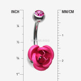 Detail View 1 of Bright Metal Rose Blossom Belly Button Ring-Fuchsia