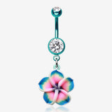 Colorline Hawaiian Plumeria Flower Belly Button Ring-Teal/Clear