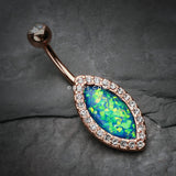 Detail View 2 of Rose Gold Opal Diamante Belly Button Ring-Clear Gem