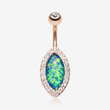 Rose Gold Opal Diamante Belly Button Ring-Clear Gem