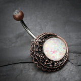Detail View 2 of Vintage Boho Filigree Moon Opal Belly Button Ring-Copper/Clear/White