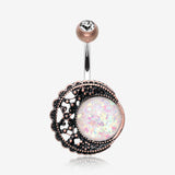 Vintage Boho Filigree Moon Opal Belly Button Ring-Copper/Clear/White
