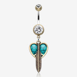 Vintage Boho Peace Heart with Feather Belly Button Ring