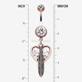 Detail View 1 of Vintage Boho Peace Heart with Feather Belly Button Ring-Copper/Clear/White
