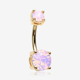 Golden Opalite Sparkle Prong Set Belly Button Ring-Rose Water Opal