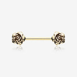 A Pair of Golden Vintage Rose Flower Nipple Barbell Ring-Gold