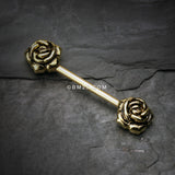 Detail View 1 of A Pair of Golden Vintage Rose Flower Nipple Barbell Ring-Gold