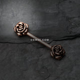Detail View 1 of A Pair of Rose Gold Vintage Rose Flower Nipple Barbell Ring-Rose Gold