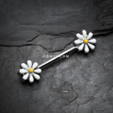 Detail View 1 of A Pair of Spring Blossom Flower Nipple Barbell Ring-White/Yellow