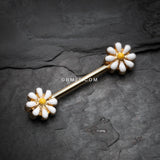 Detail View 1 of A Pair of Golden Spring Blossom Flower Nipple Barbell Ring-White/Yellow