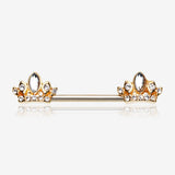 A Pair of Golden Tiara Crown Sparkle Nipple Barbell Ring-Clear Gem