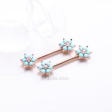 Detail View 1 of A Pair of Rose Gold Turquoise Spring Flower Sparkle Nipple Barbell