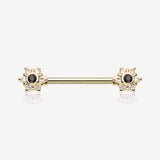 A Pair of Golden Brilliant Sparkle Spring Flower Nipple Barbell